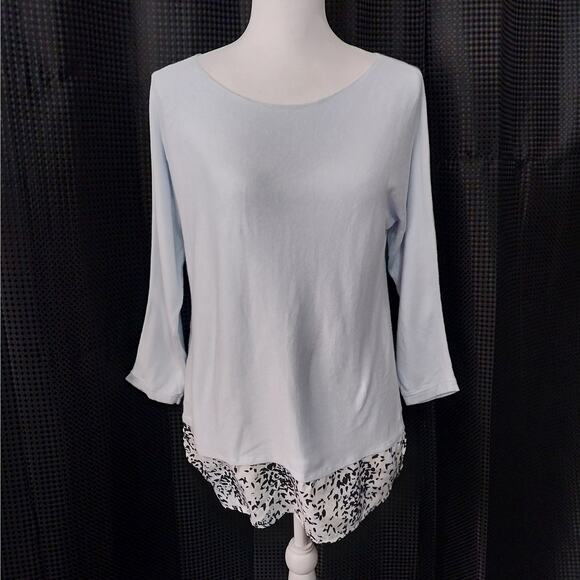 ANN TAYLOR! BABY BLUE ULTRA LIGHTWEIGHT SWEATER W/BLACK & WHITE LEAF SKIRT! SZ M - Picture 2 of 7